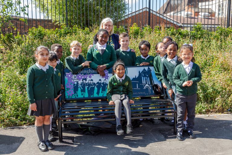 Pupils from St Patrick's School with the winning bench design