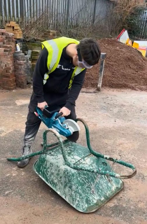 Kai ginifer with angle grinder